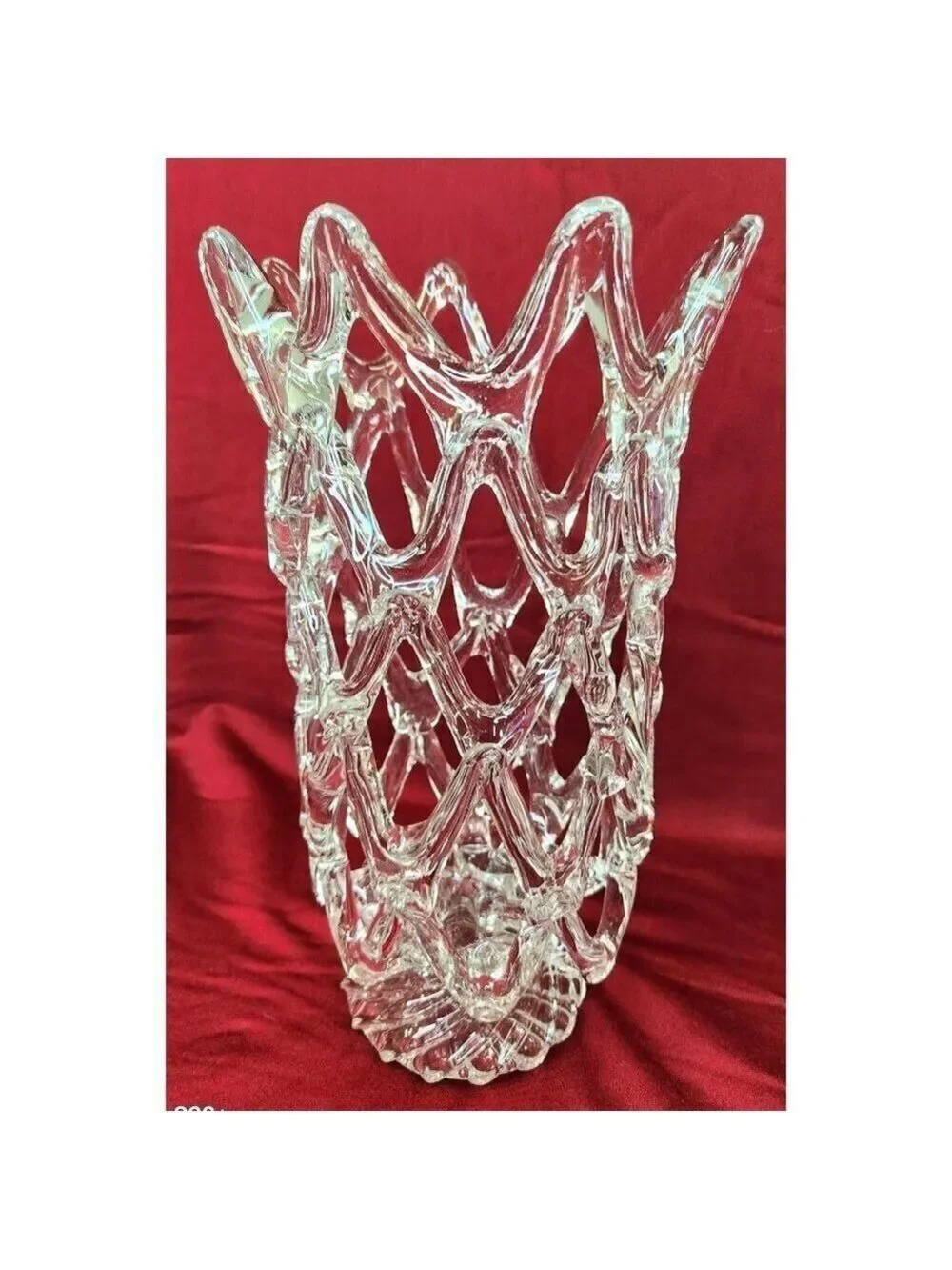 Murano Glass LATTICE WEB Art Glass Vase  MCM Hand Blown Pulled Glass 13.5 X 6 IN